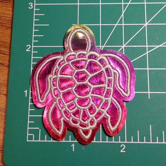 2/$10 Iridescent Pink and Silver Reflective Turtle Patch - Picture 1 of 3